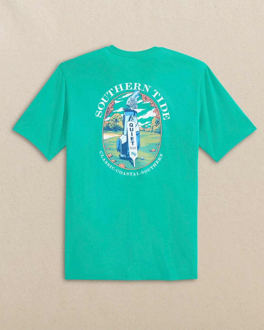 The back view of the Southern Tide Quiet Please Short Sleeve T-Shirt by Southern Tide - Persian Green