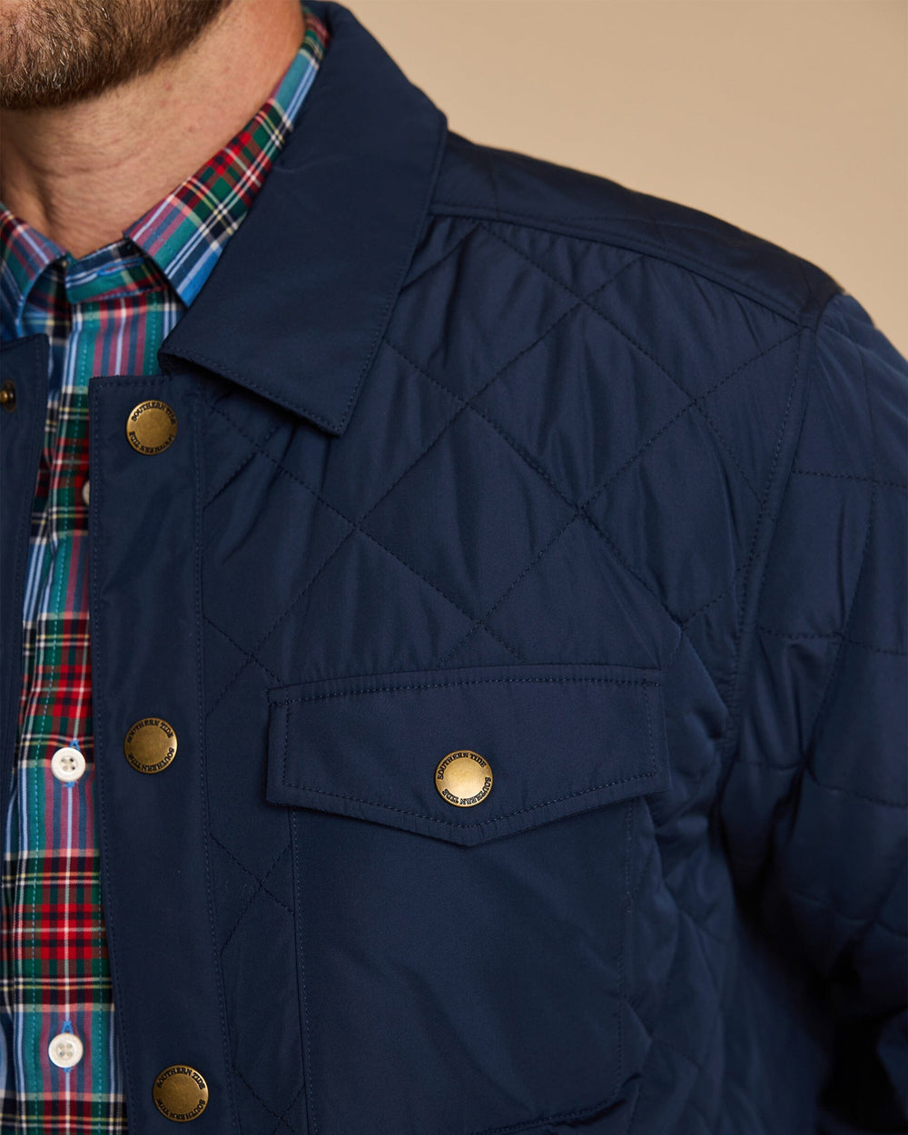 The detail view of the Southern Tide Quilted Jacket by Southern Tide - Dress Blue
