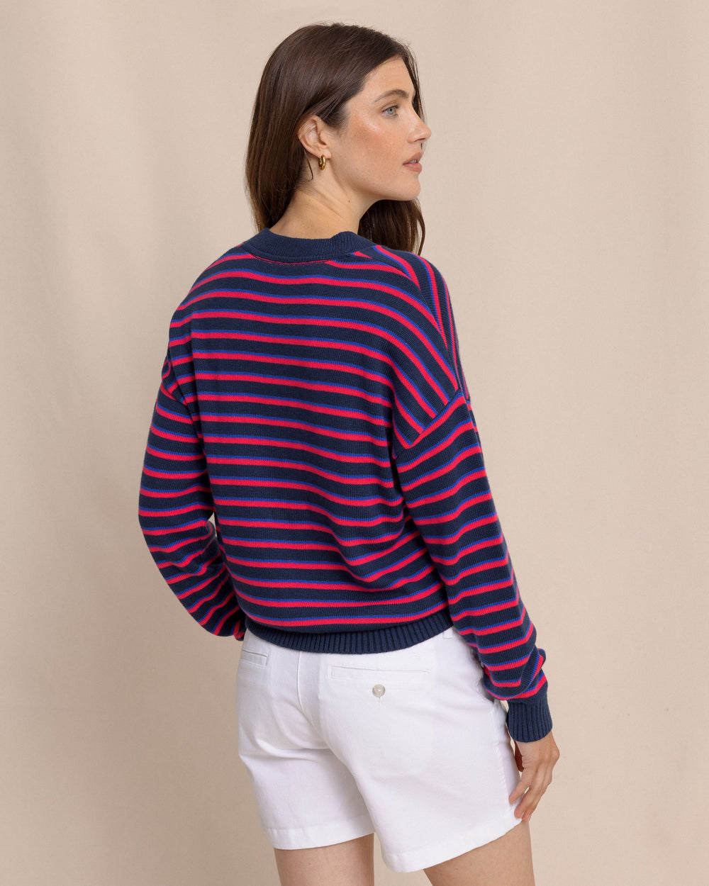 The back view of the Southern Tide Raelyn Tie Neck Sweater by Southern Tide - Grenadine Red