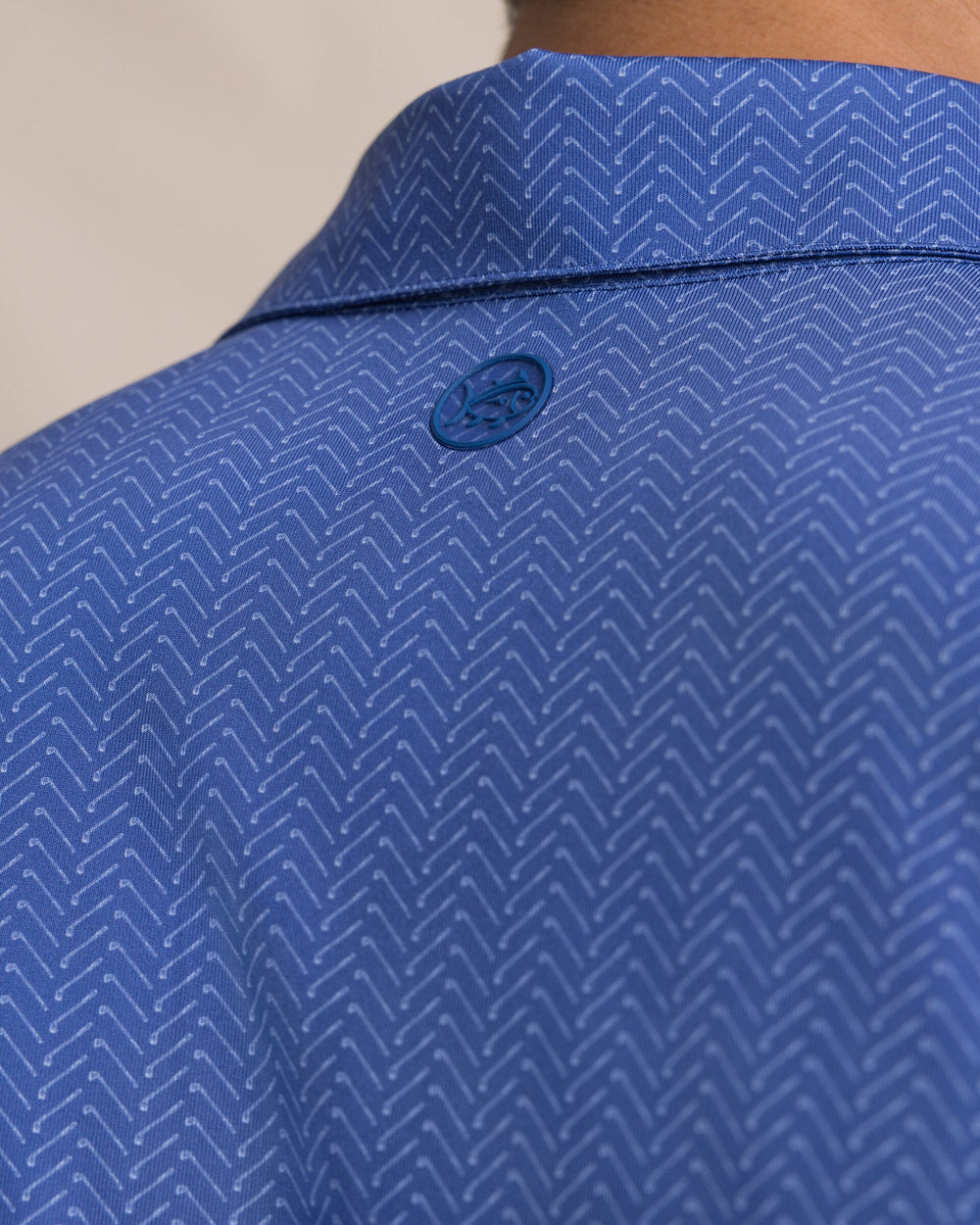 The detail view of the Southern Tide Driver Raise The Par Printed Polo by Southern Tide - Nautical Blue