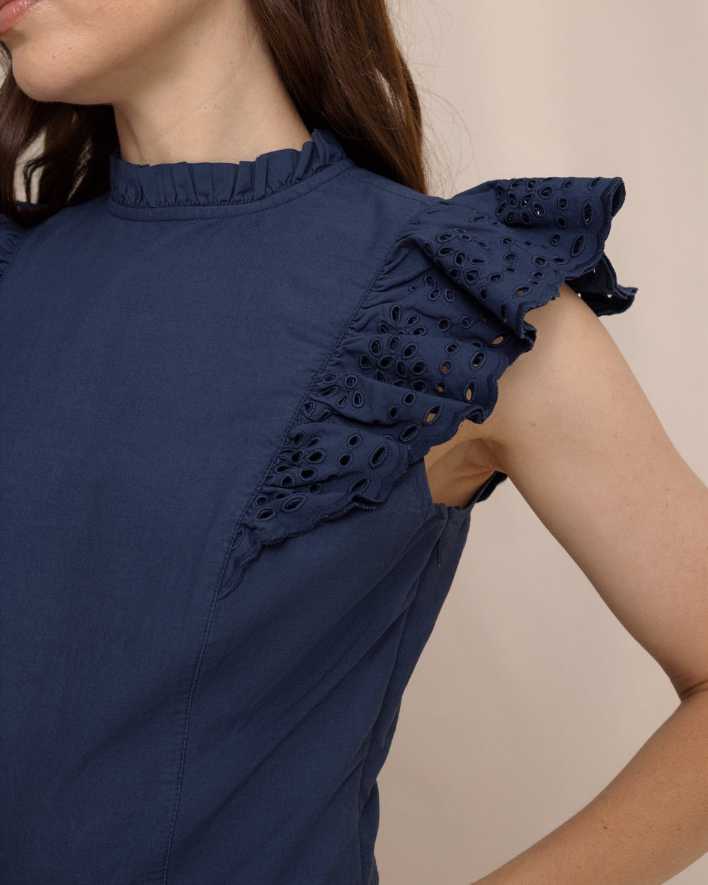 The detail view of the Southern Tide Rebekah Eyelet Midi Dress by Southern Tide - Dress Blue