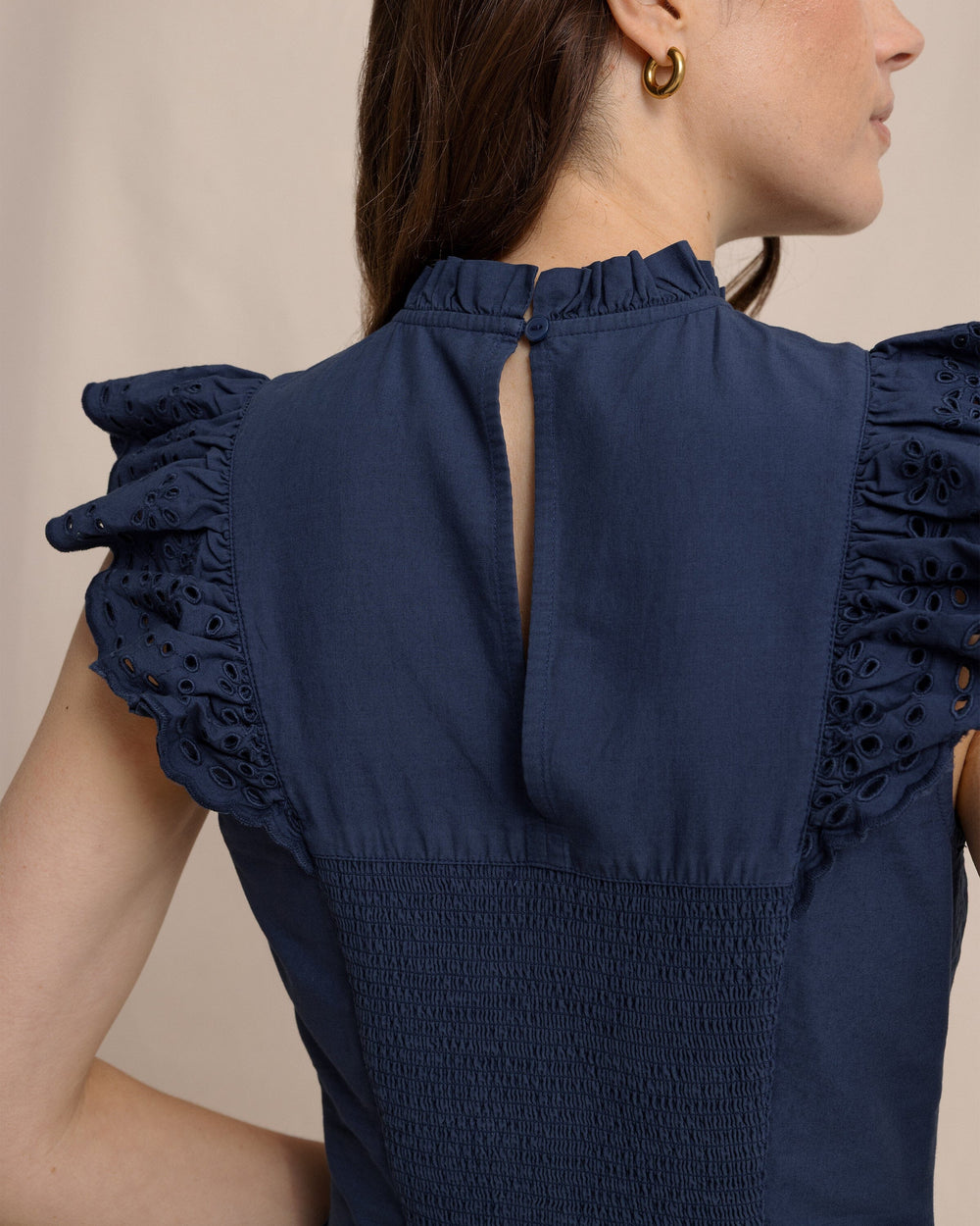 The detail view of the Southern Tide Rebekah Eyelet Midi Dress by Southern Tide - Dress Blue