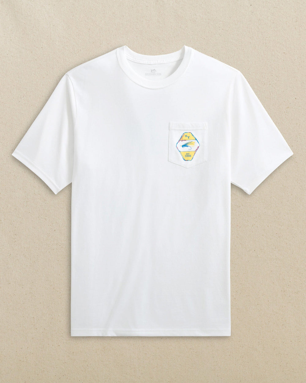 The front view of the Southern Tide Reel Deal Short Sleeve T-Shirt by Southern Tide - Classic White