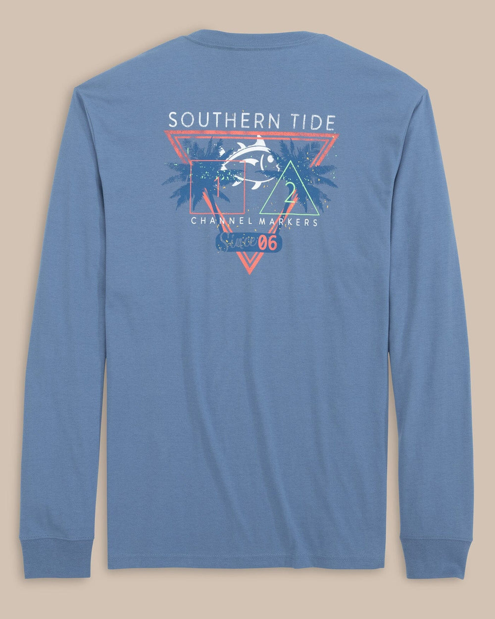 The back view of the Southern Tide Retrowave Channel Markers Long Sleeve T-Shirt by Southern Tide - Abyss Blue