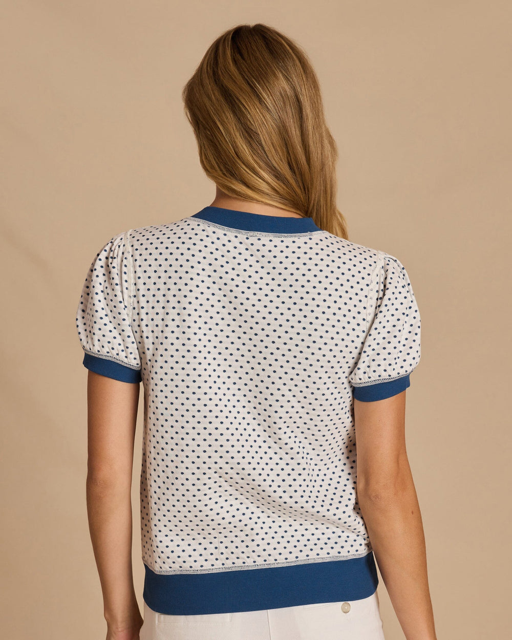 The back view of the Southern Tide Reversible Stripe and Dot Top by Southern Tide - Star White