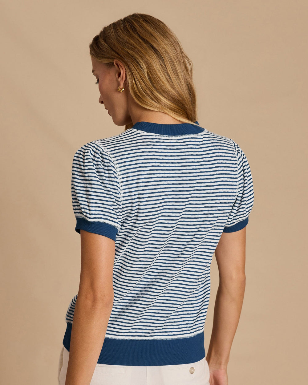 The back view of the Southern Tide Reversible Stripe and Dot Top by Southern Tide - Star White
