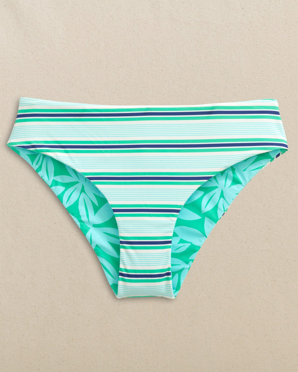 The front view of the Southern Tide Reversible Tropical Stripe Hipster Bikini Bottom by Southern Tide - Florida Keys