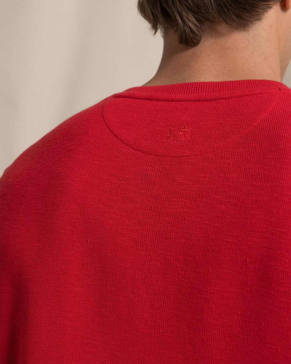 The detail view of the Southern Tide Rib Knit Henley by Southern Tide - Salsa Red