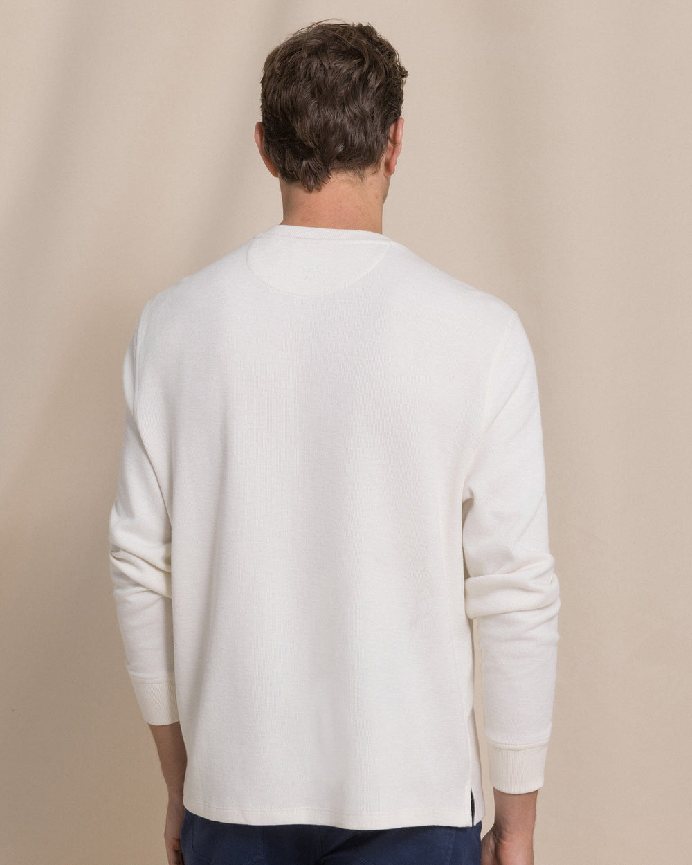 The back view of the Southern Tide Rib Knit Henley by Southern Tide - Sand White