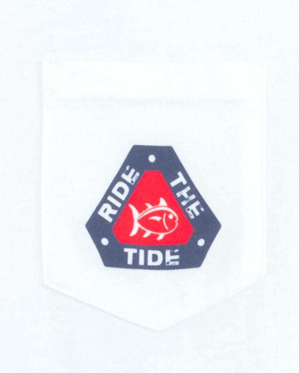 The detail view of the Southern Tide Ride the Tide Triangle Short Sleeve T-Shirt by Southern Tide - Classic White