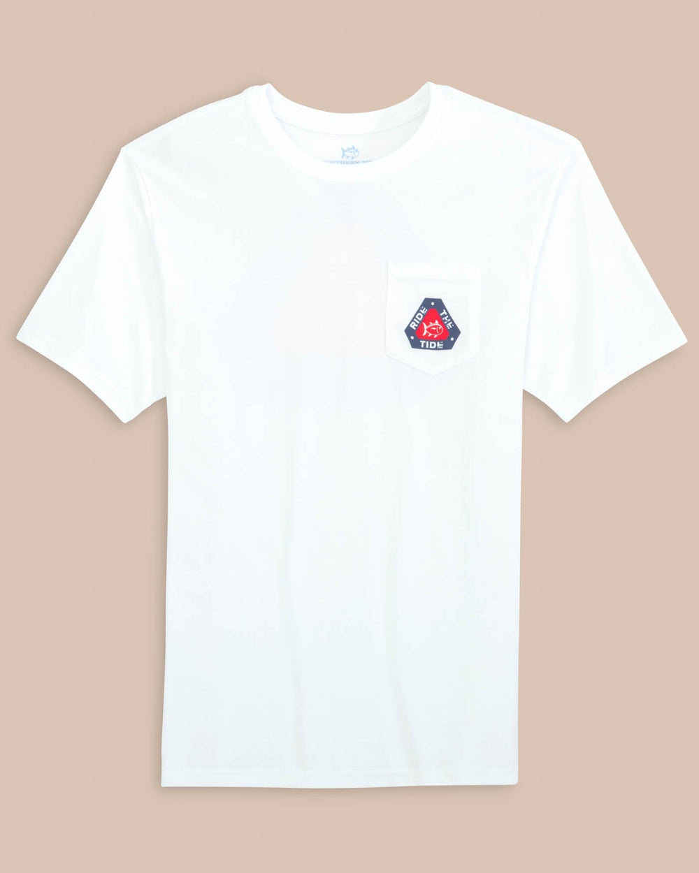 The front view of the Southern Tide Ride the Tide Triangle Short Sleeve T-Shirt by Southern Tide - Classic White