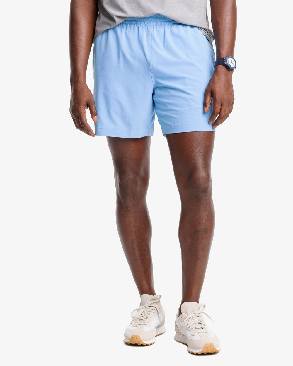 The model front view of the Men's Rip Channel 6 Inch Performance Short by Southern Tide - Boat Blue