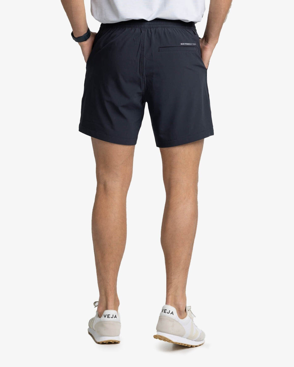The back view of the Southern Tide Rip Channel 6 Inch Performance Short by Southern Tide - Caviar Black