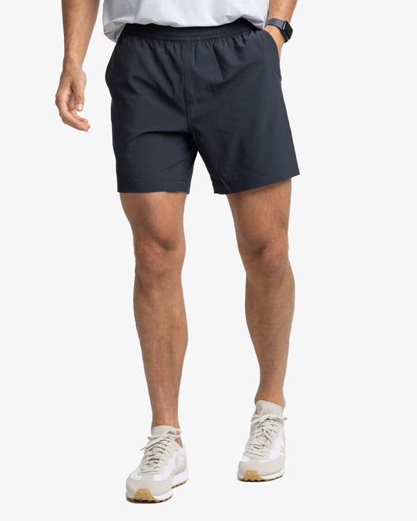 The front view of the Southern Tide Rip Channel 6 Inch Performance Short by Southern Tide - Caviar Black