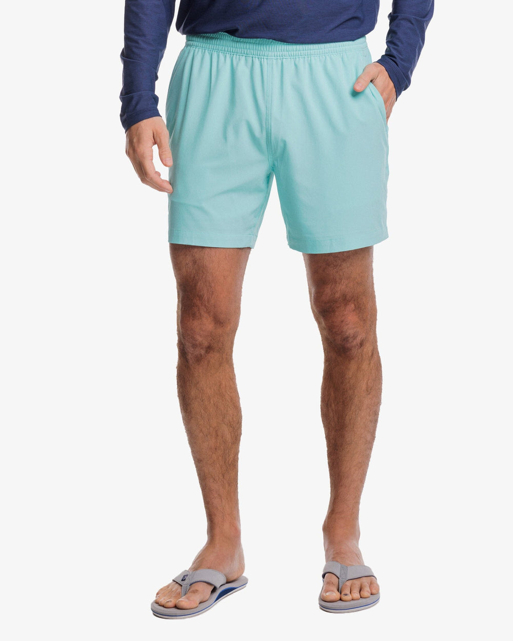 The model front view of the Men's Rip Channel 6 Inch Performance Short by Southern Tide - Mint