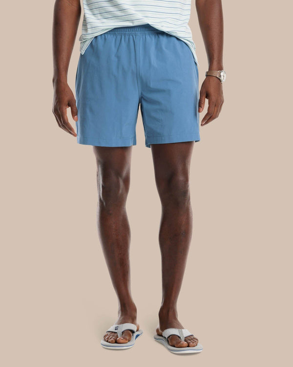 The model front view of the Men's Rip Channel 6 Inch Performance Short by Southern Tide - Blue Ridge