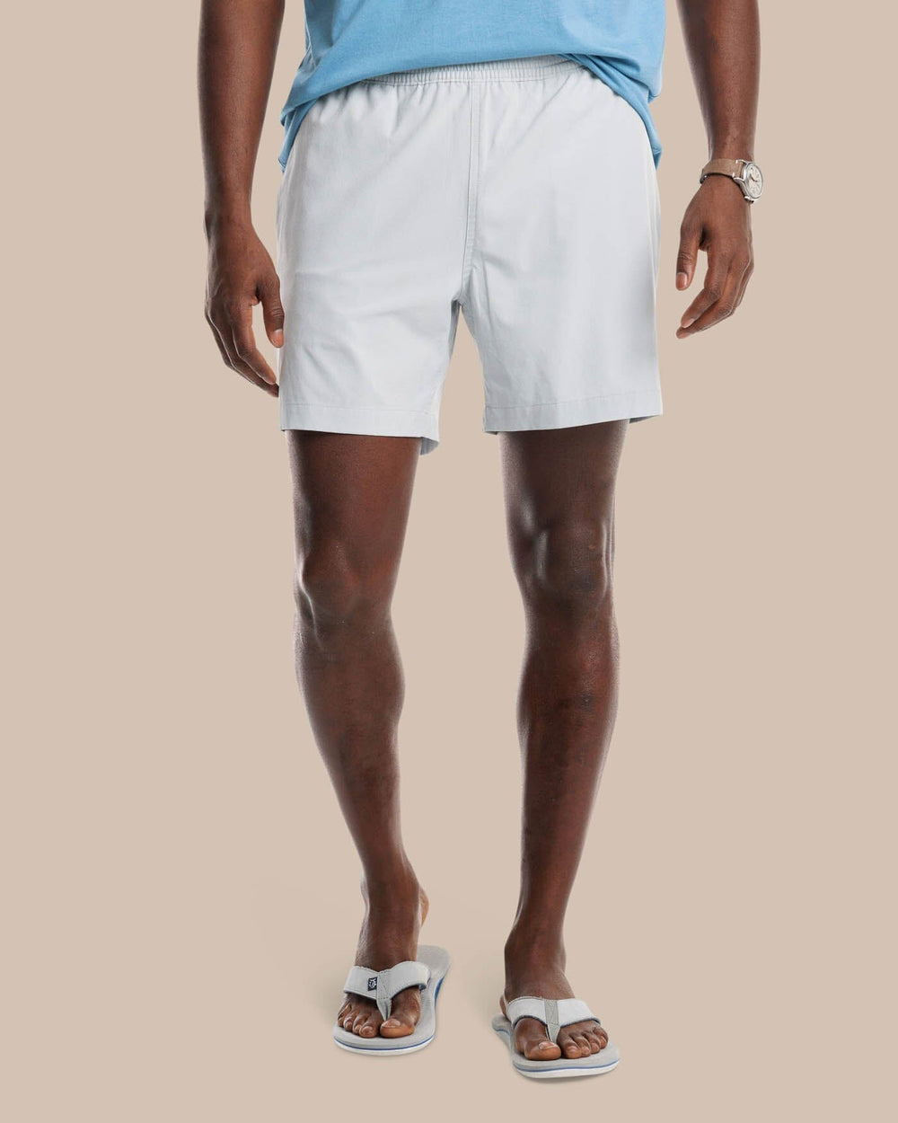 The front view of the Men's Rip Channel 6 Inch Performance Short by Southern Tide - Seagull Grey