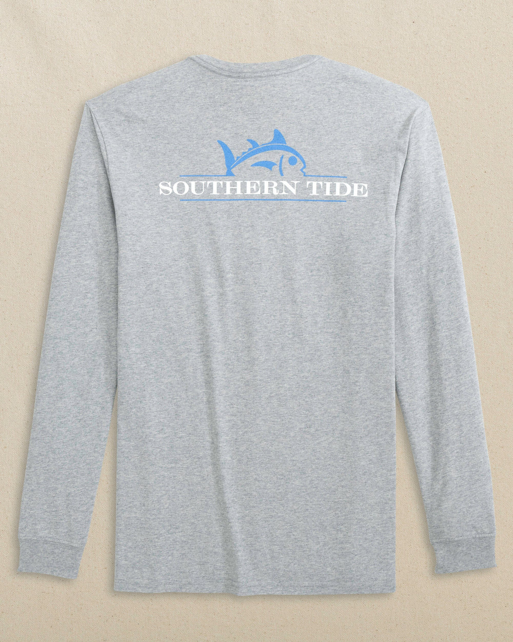 The back view of the Southern Tide Rising Skipjack Long Sleeve T-Shirt by Southern Tide - Heather Grey