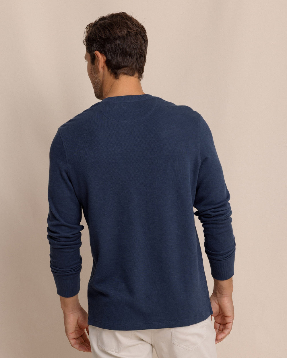 The back view of the Southern Tide Riveroak Rib Knit Henley by Southern Tide - Dress Blue