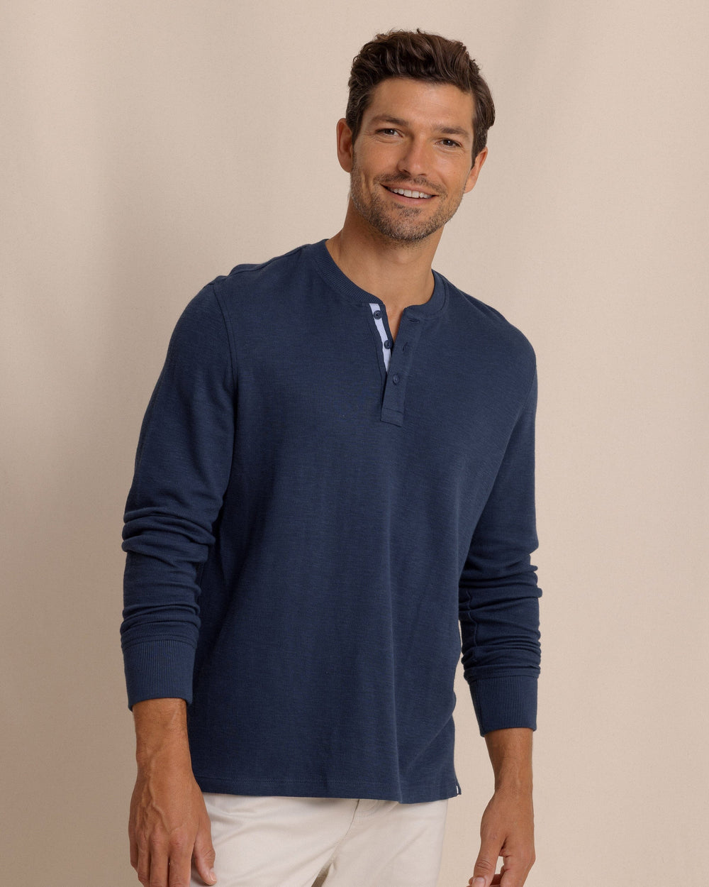 The front view of the Southern Tide Riveroak Rib Knit Henley by Southern Tide - Dress Blue