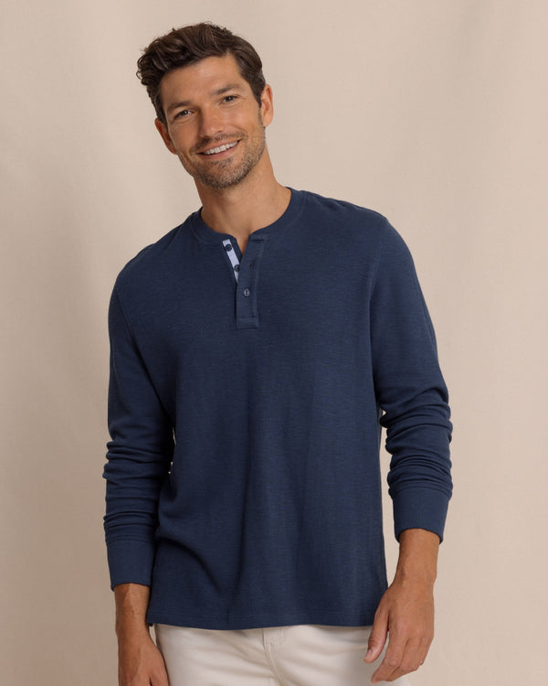 The front view of the Southern Tide Riveroak Rib Knit Henley by Southern Tide - Dress Blue