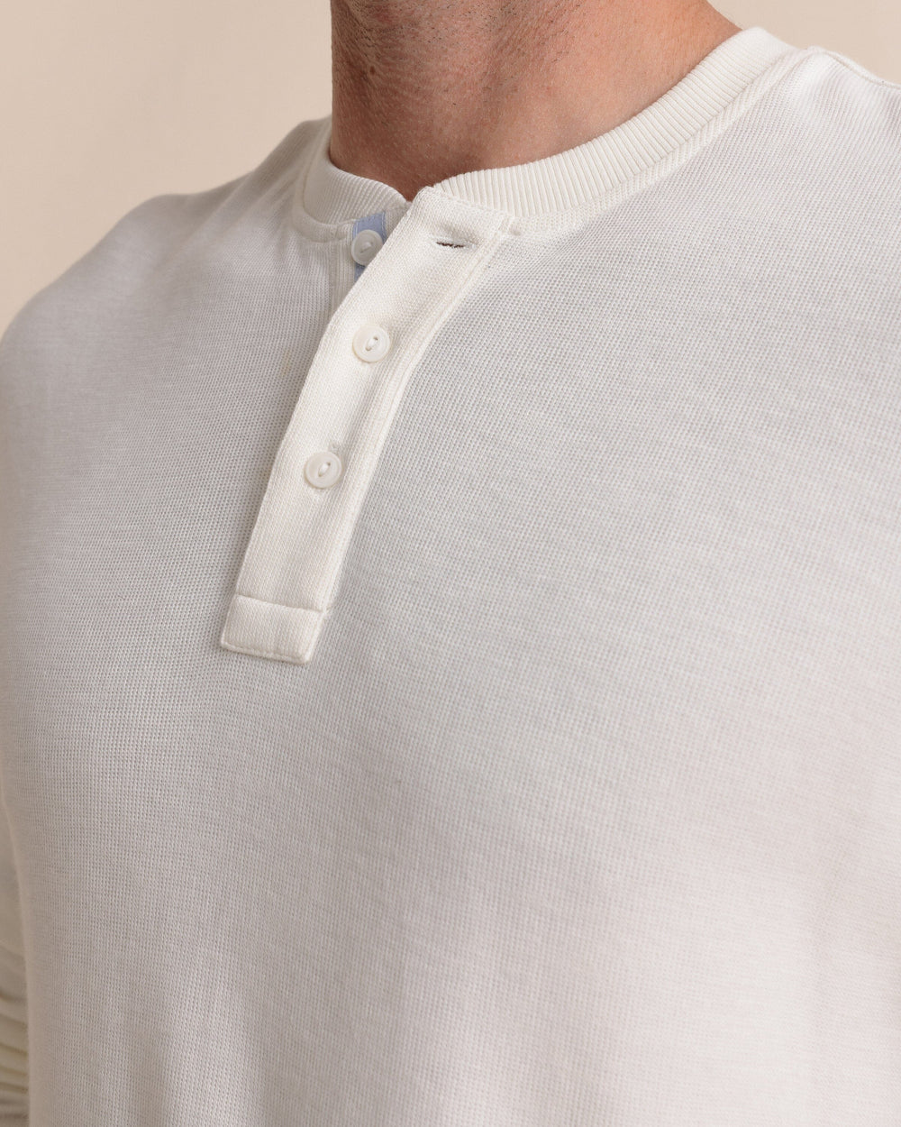 The detail view of the Southern Tide Riveroak Rib Knit Henley by Southern Tide - Sand White