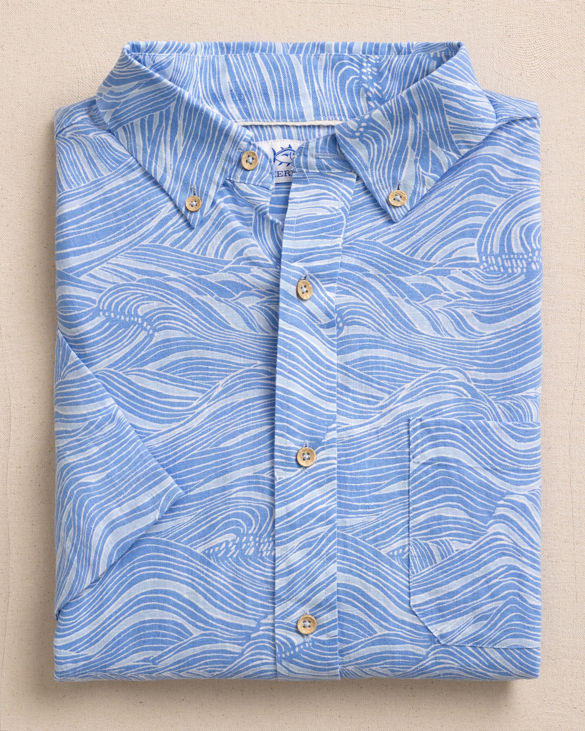 トップス ETHOSENS WAVE PATTERN SHIRT Men's Rolling Waves Short Sleeve Sport Shirt | Southern Tide