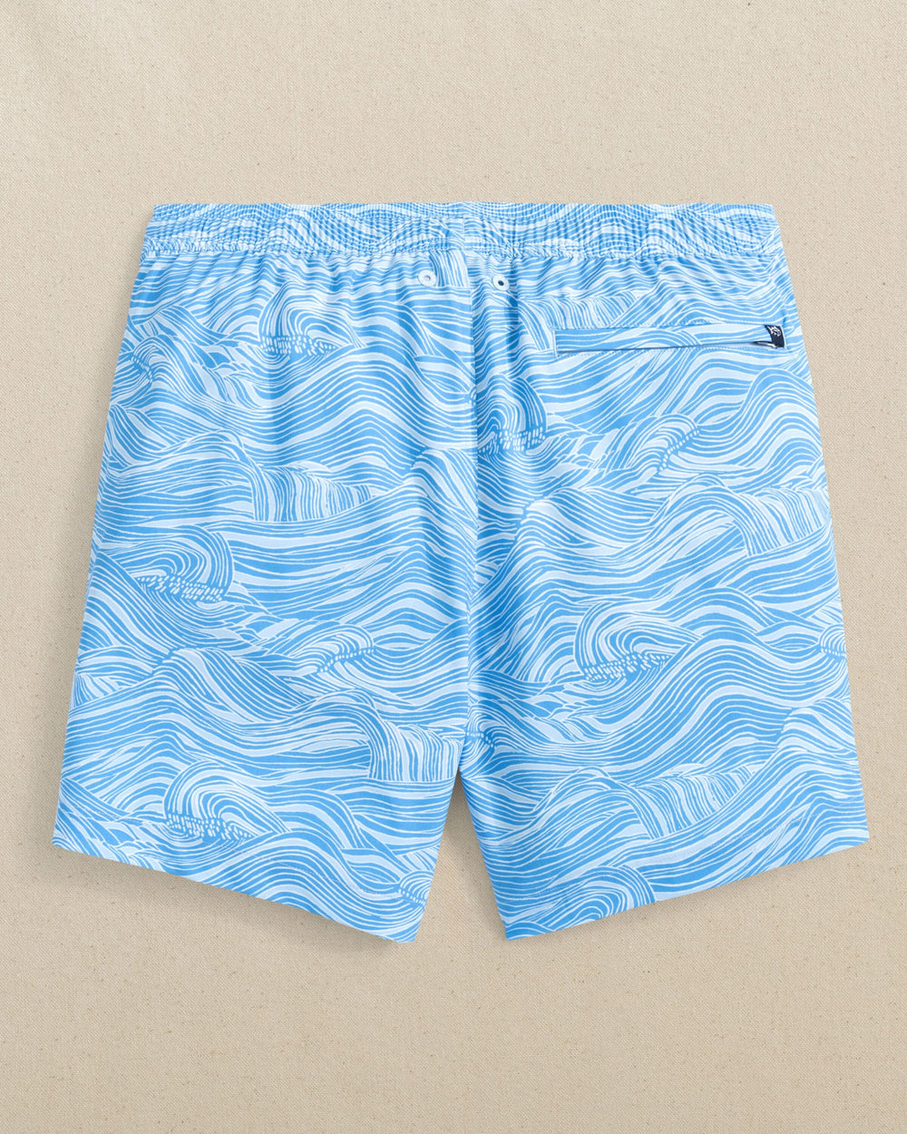The back view of the Southern Tide Rolling Waves Swim Trunk by Southern Tide - Boat Blue