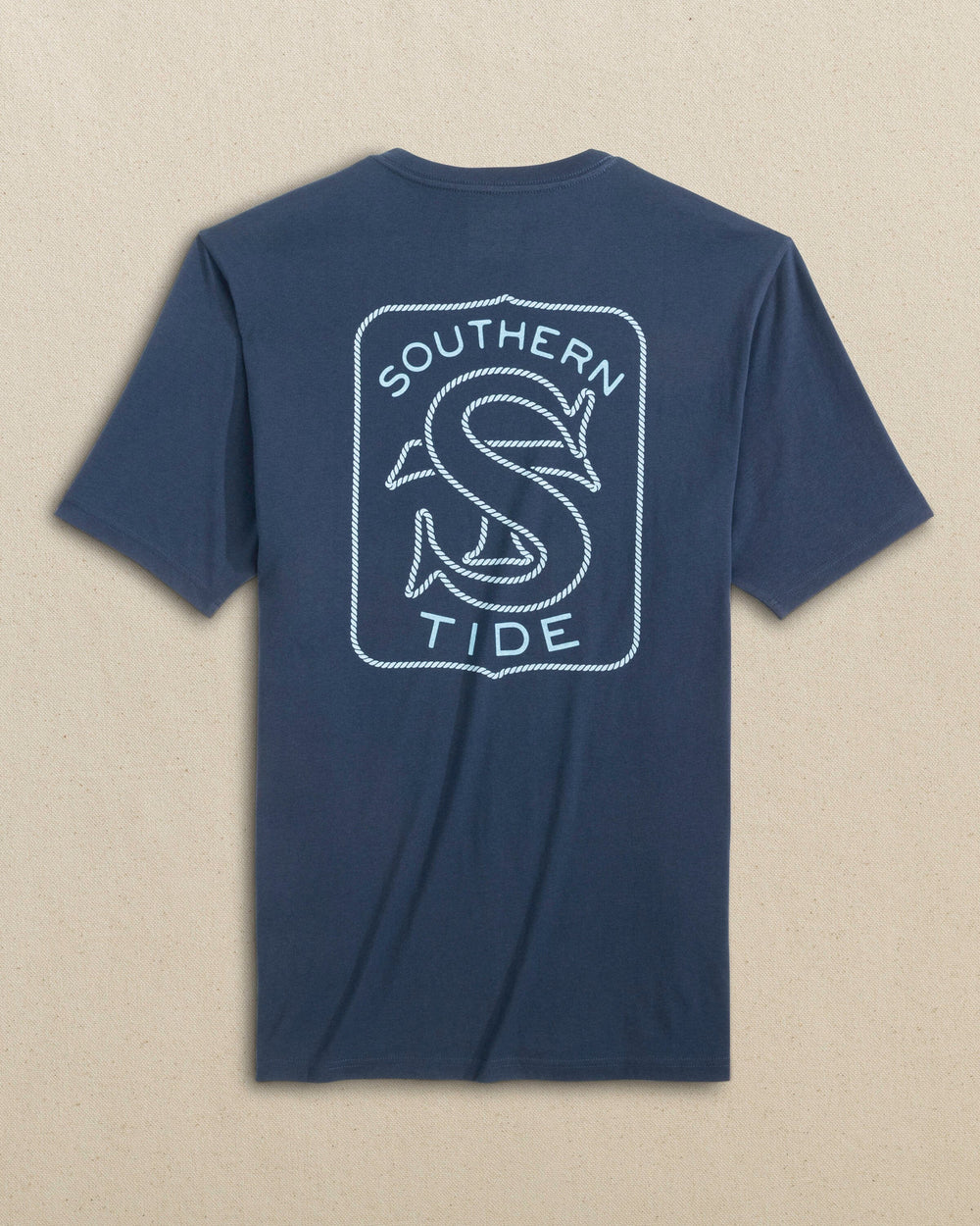 The back view of the Southern Tide Rope Badge Short Sleeve T-Shirt by Southern Tide - Dress Blue
