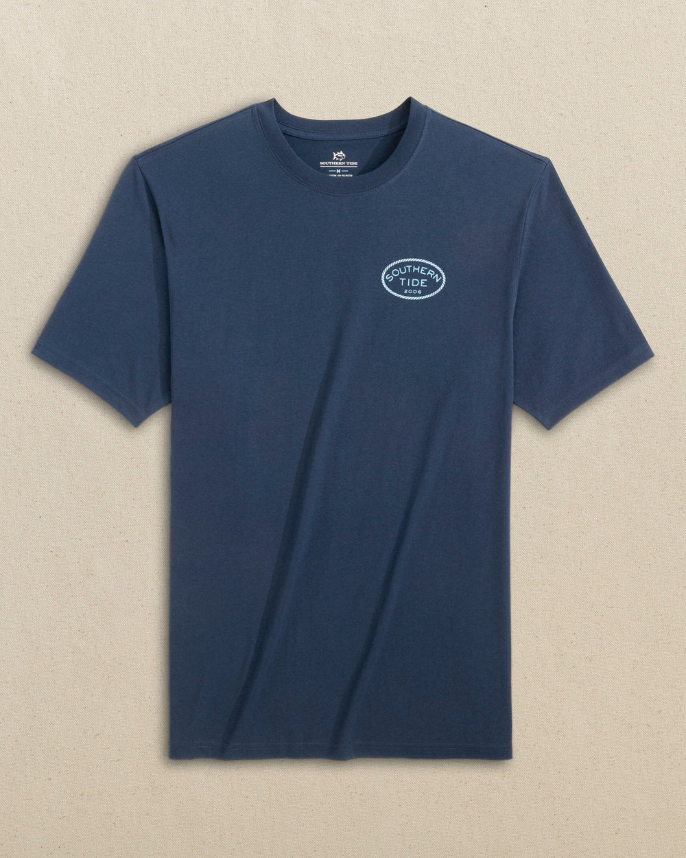 The front view of the Southern Tide Rope Badge Short Sleeve T-Shirt by Southern Tide - Dress Blue