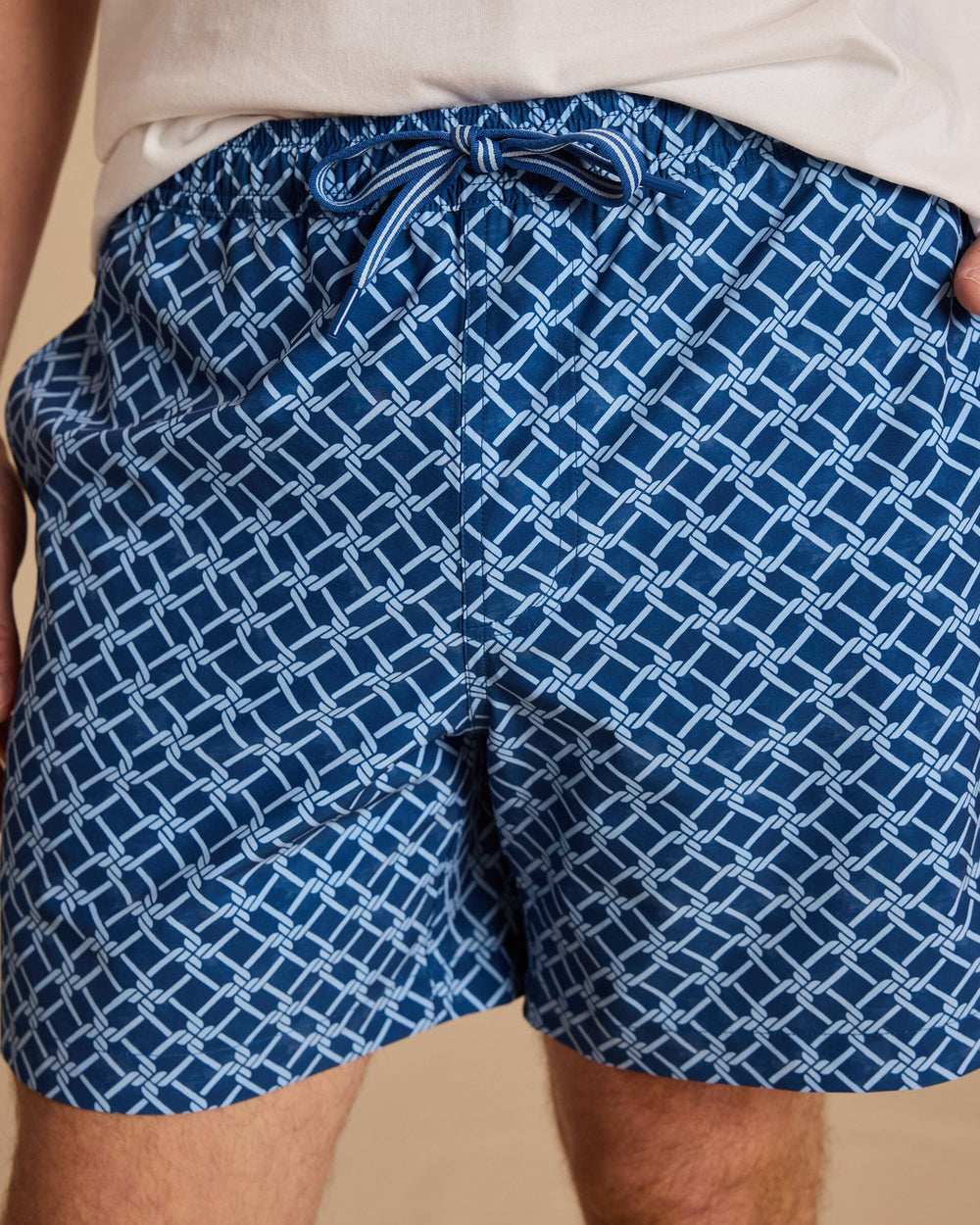 The detail view of the Southern Tide Rope Maritime Swim Trunk by Southern Tide - Nautical Blue