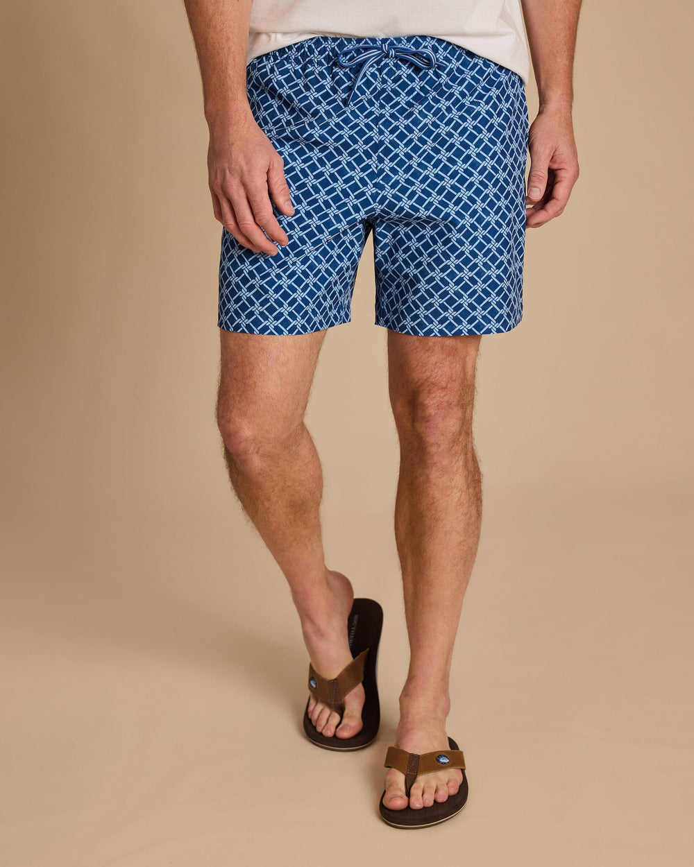 The front view of the Southern Tide Rope Maritime Swim Trunk by Southern Tide - Nautical Blue