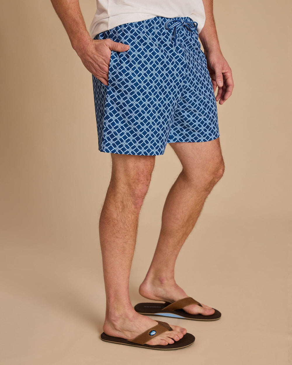 The side view of the Southern Tide Rope Maritime Swim Trunk by Southern Tide - Nautical Blue
