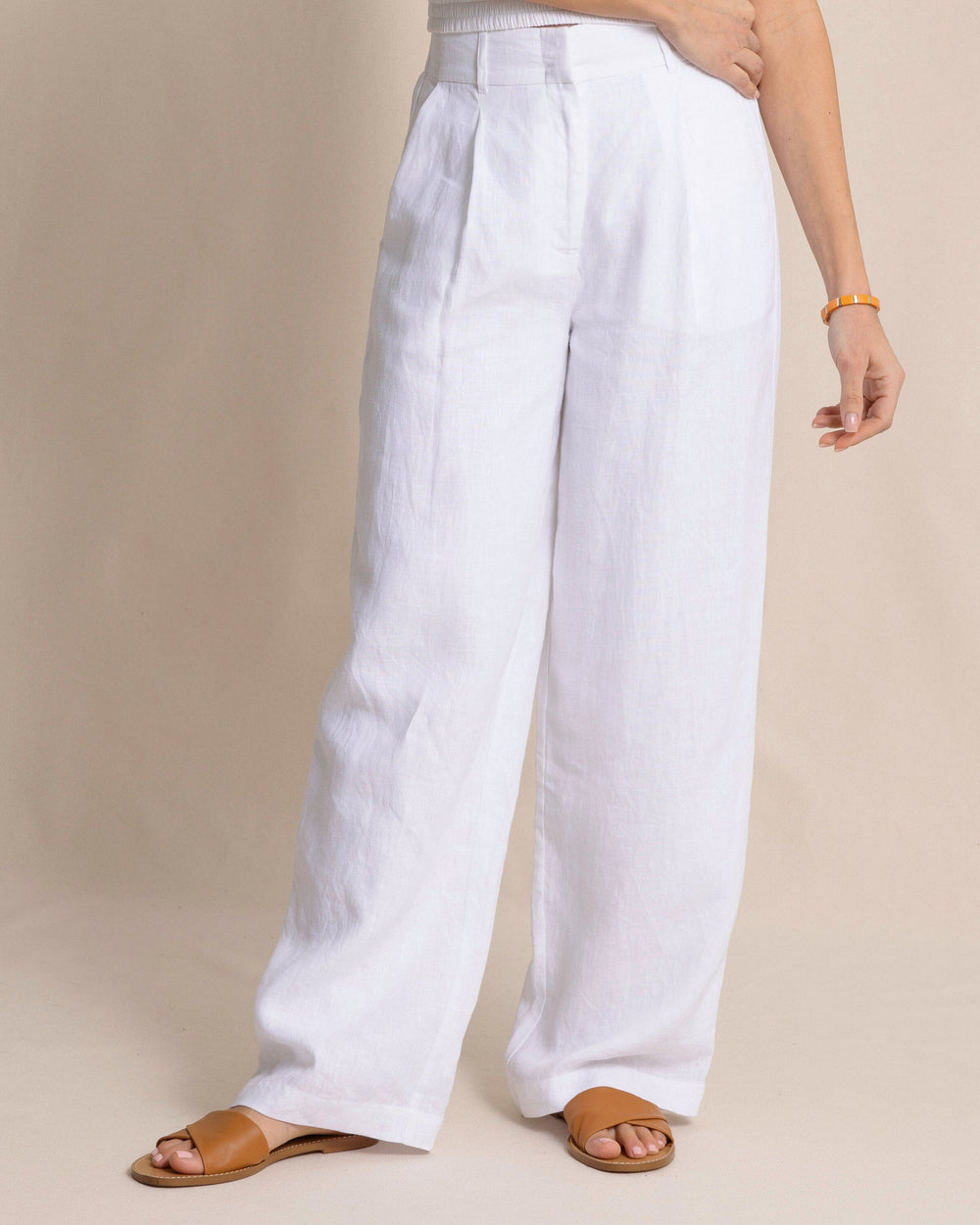 The front view of the Southern Tide Rosalee Linen Pants by Southern Tide - Classic White