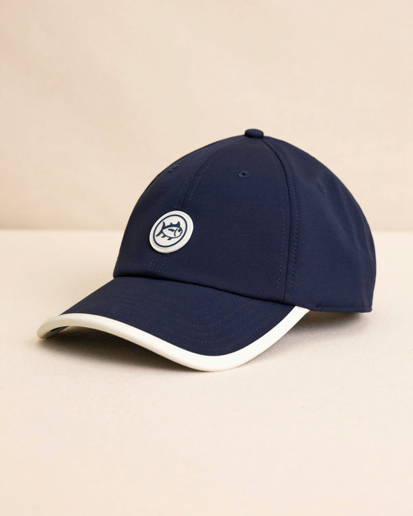 The front view of the Southern Tide Rubber Skipjack Patch Performance Hat by Southern Tide - Navy