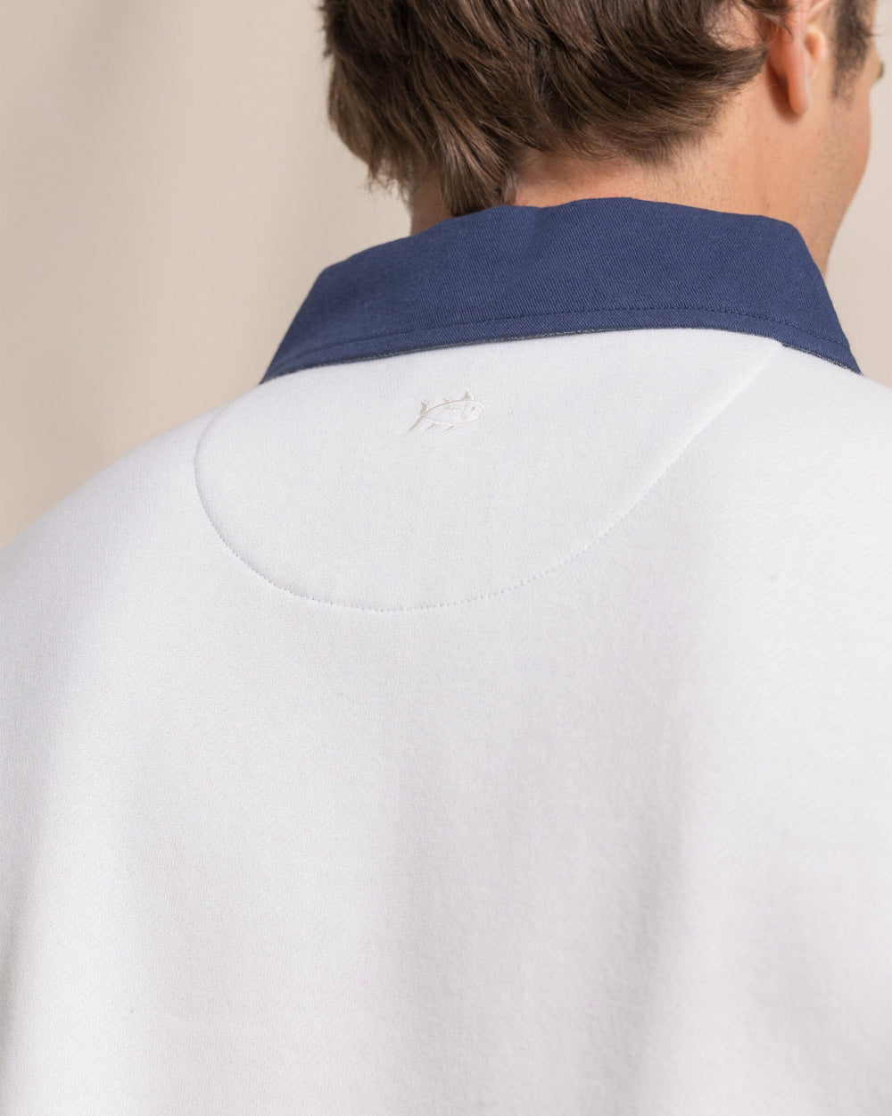 The detail view of the Southern Tide Rugby Sweatshirt by Southern Tide - Sand White