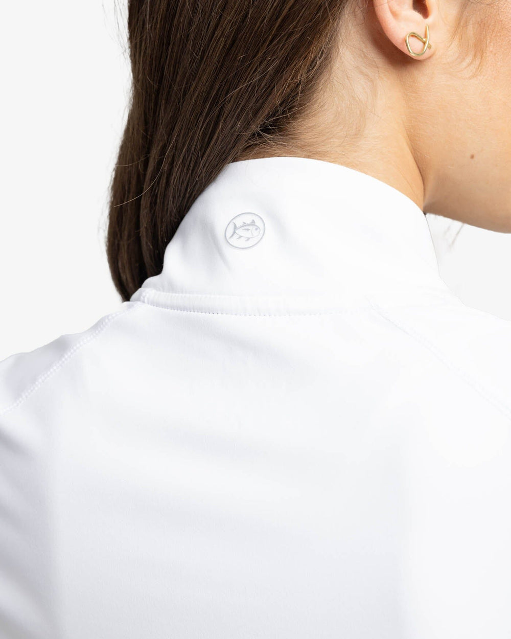 The yoke view of the Southern Tide Runaround Quarter Zip Pull Over by Southern Tide - Classic White