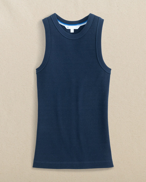 The front view of the Southern Tide Ryan Solid Rib Tank by Southern Tide - Dress Blue