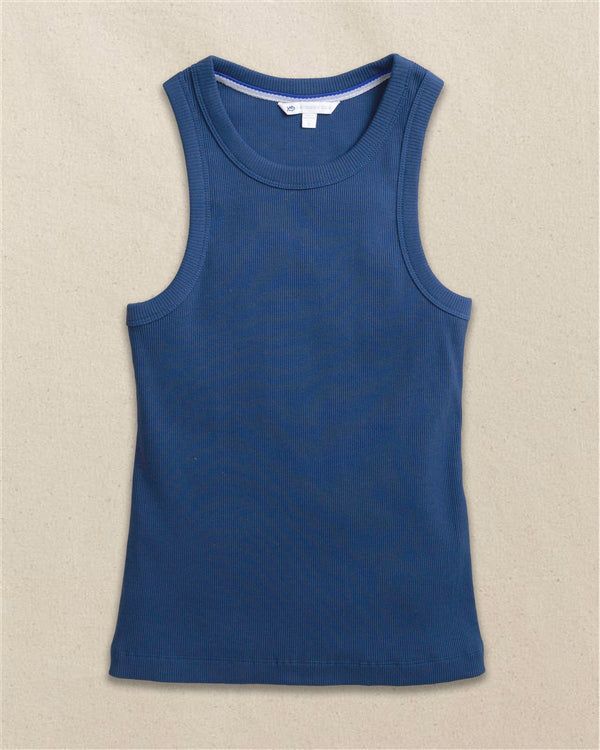 The front view of the Southern Tide Ryan Solid Rib Tank by Southern Tide - Nautical Blue