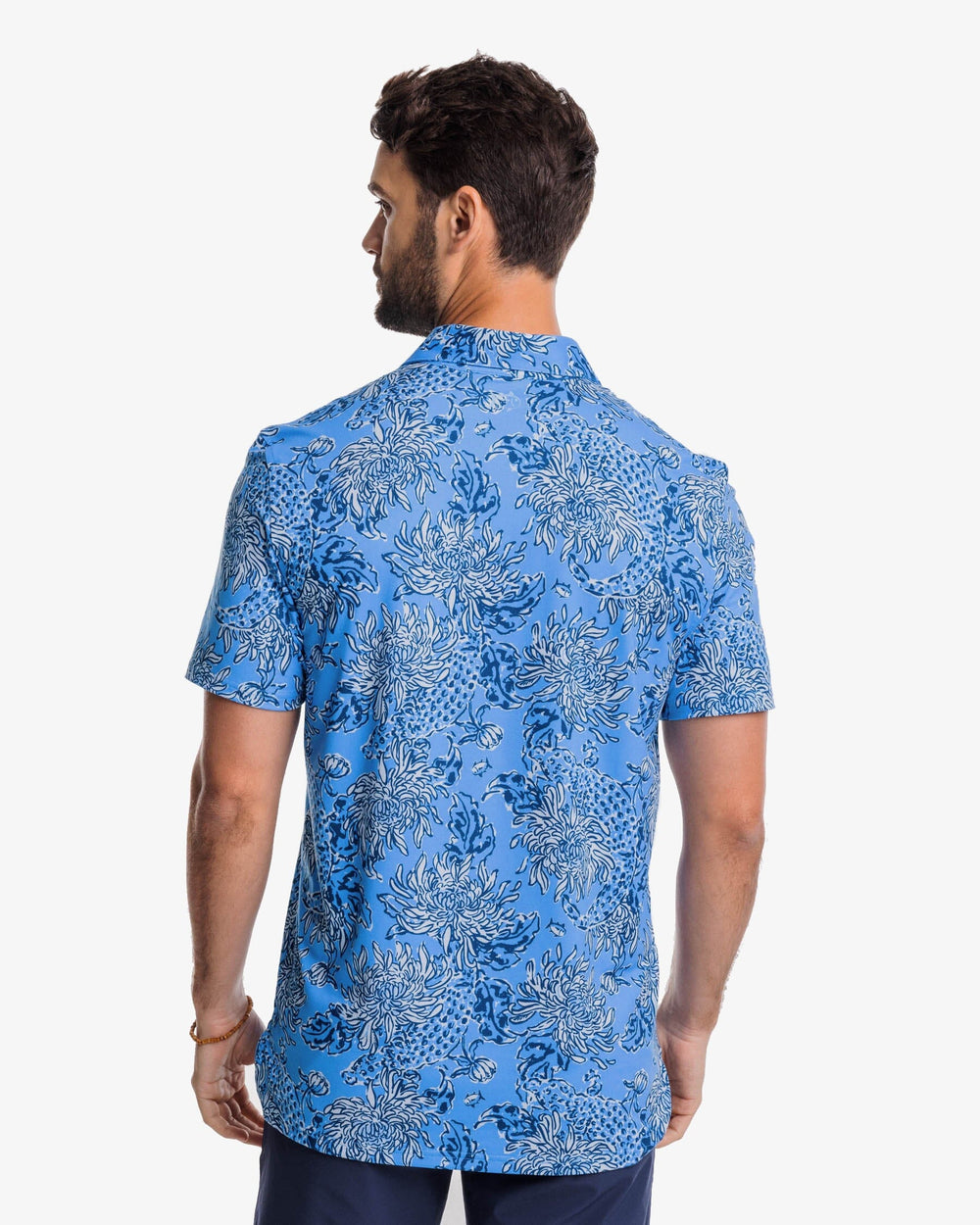The back view of the Ryder Croc and Lock It Polo Shirt by Southern Tide - Boca Blue
