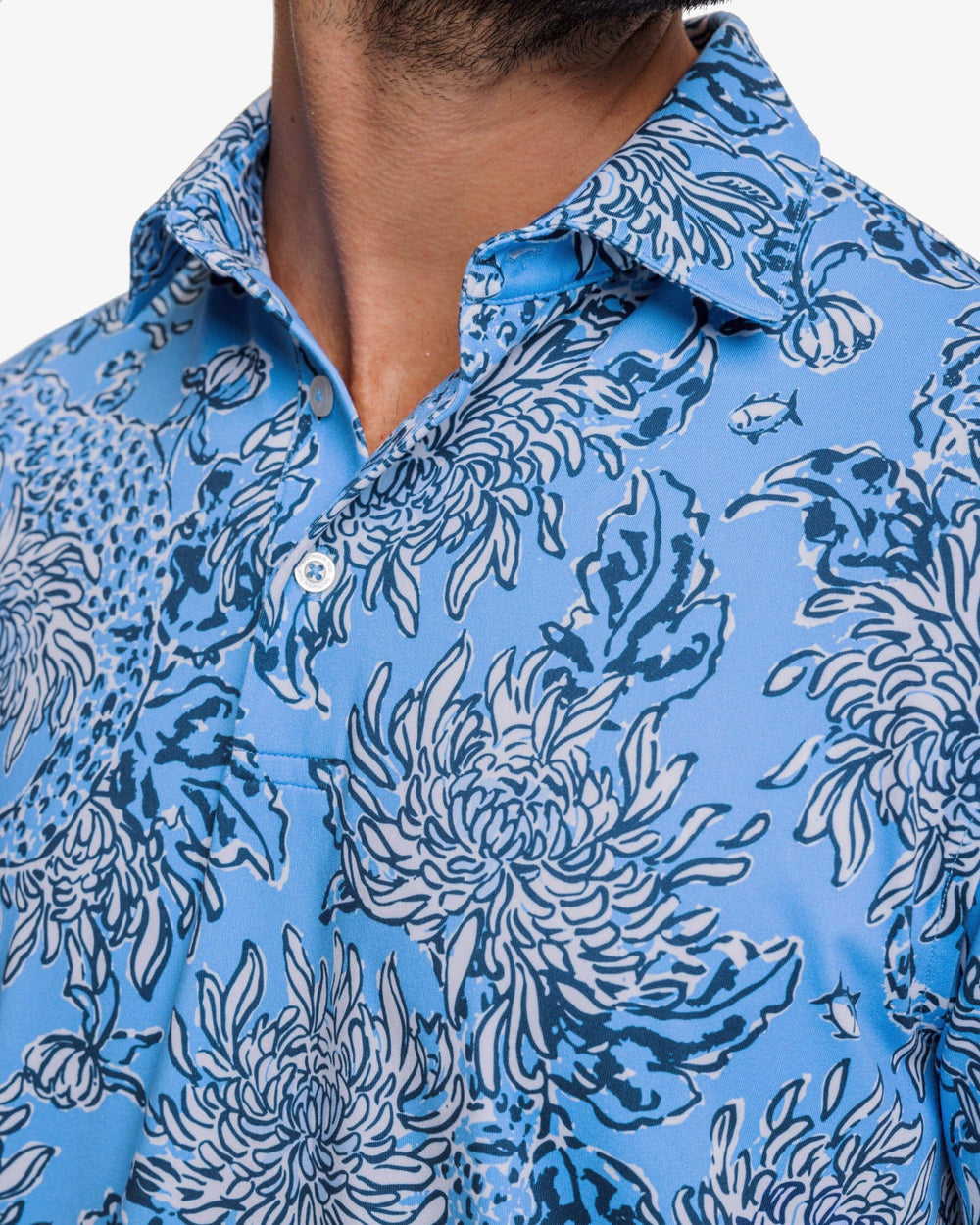 The detail view of the Ryder Croc and Lock It Polo Shirt by Southern Tide - Boca Blue