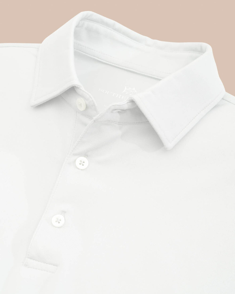 The detail view of the Auburn Tigers Ryder Polo Shirt by Southern Tide - Classic White