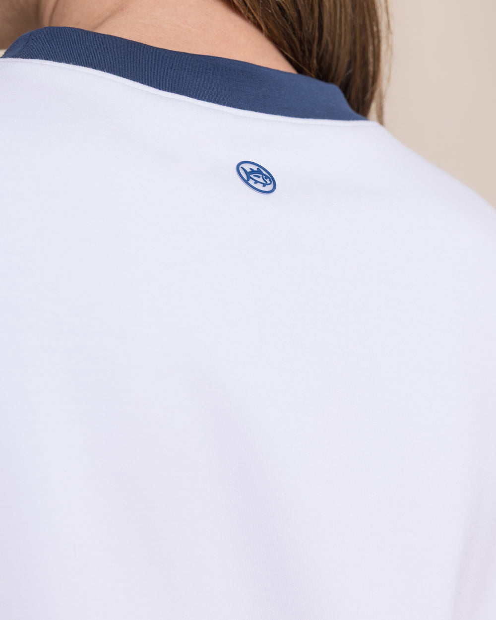 The detail view of the Southern Tide Sabina Sweatshirt with Side Stripe by Southern Tide - Classic White