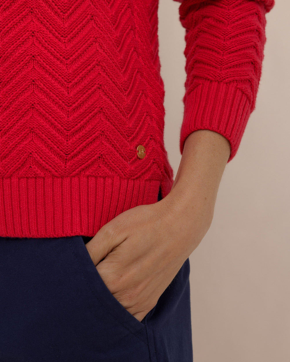 The detail view of the Southern Tide Saige Sweater by Southern Tide - Grenadine Red