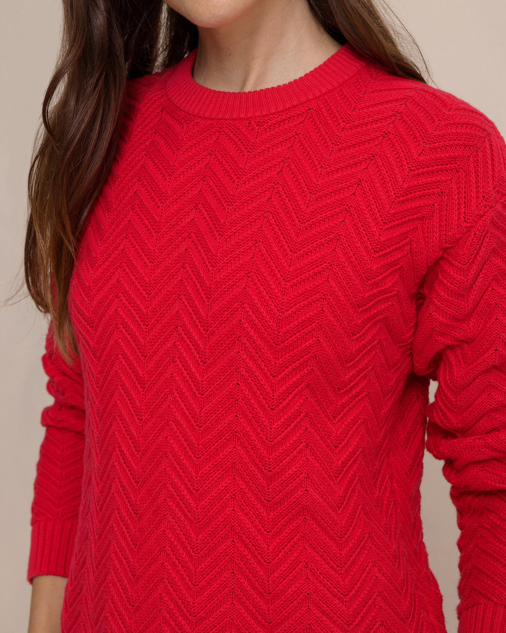 The detail view of the Southern Tide Saige Sweater by Southern Tide - Grenadine Red