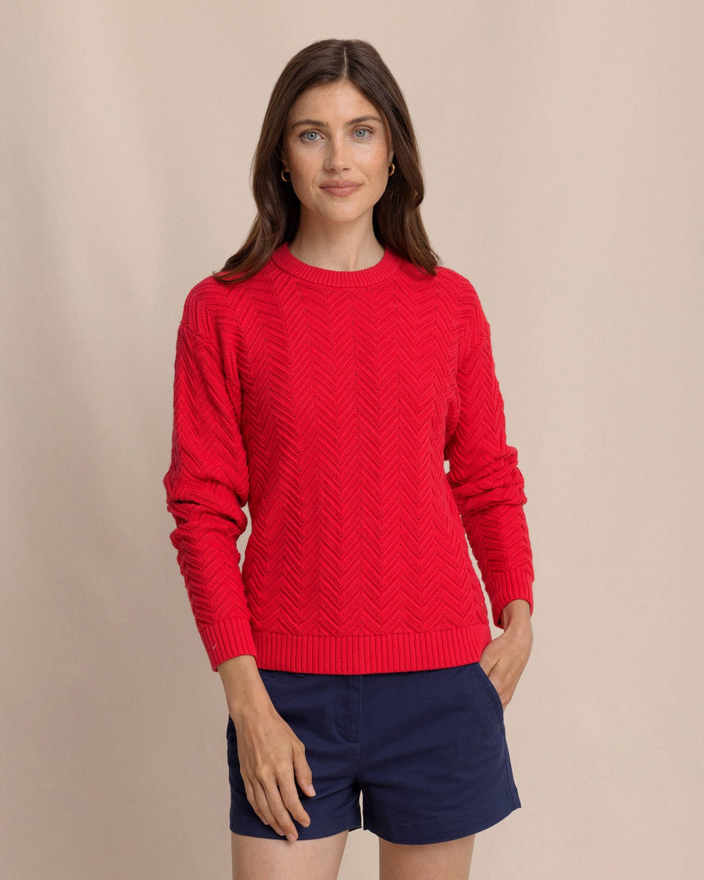The front view of the Southern Tide Saige Sweater by Southern Tide - Grenadine Red