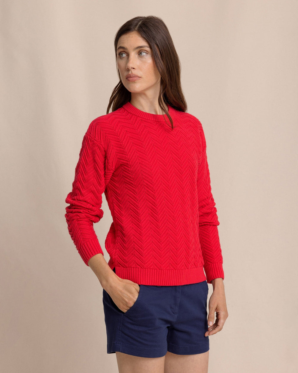 The side view of the Southern Tide Saige Sweater by Southern Tide - Grenadine Red
