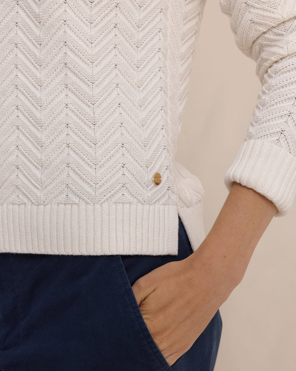The detail view of the Southern Tide Saige Sweater by Southern Tide - Sand White