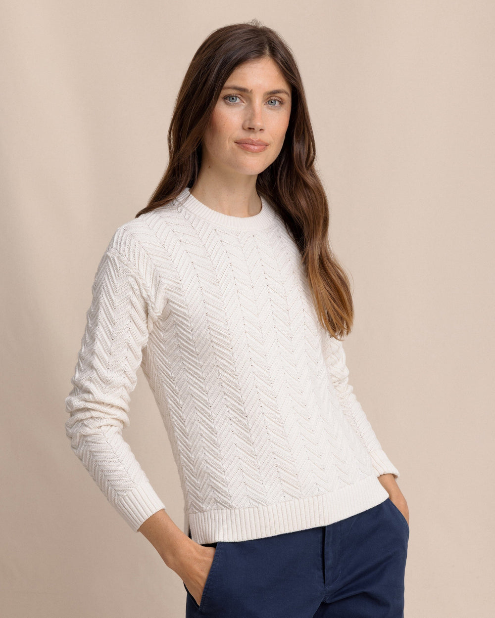 The front view of the Southern Tide Saige Sweater by Southern Tide - Sand White