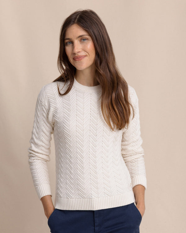 The front view of the Southern Tide Saige Sweater by Southern Tide - Sand White